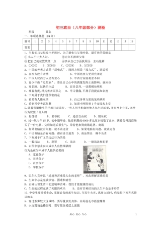 2012年中考政治模拟考试一-人民版