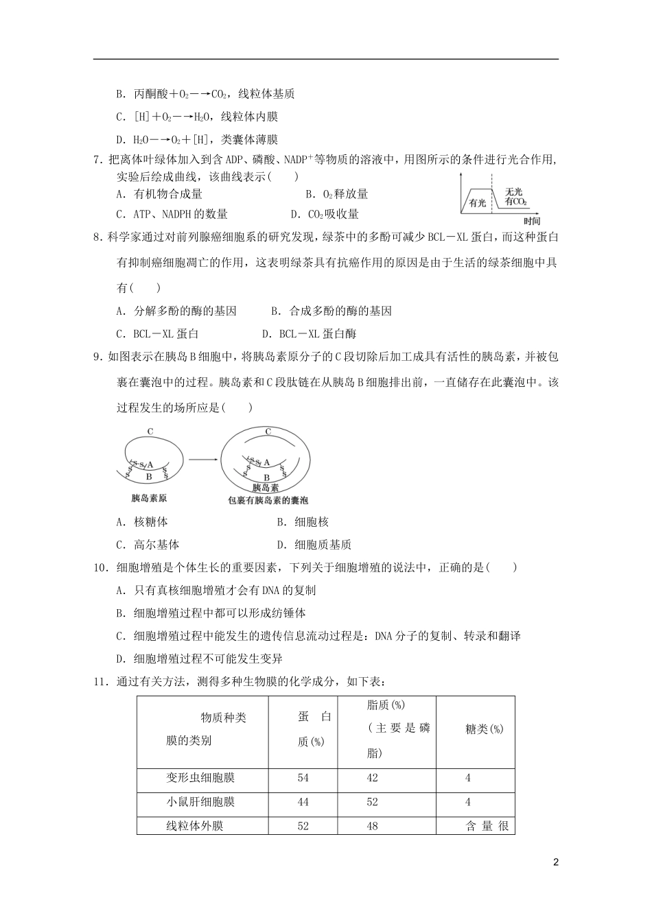 山东省2011-2012学年高中生物分子与细胞模块测试8-新人教版必修1_第2页