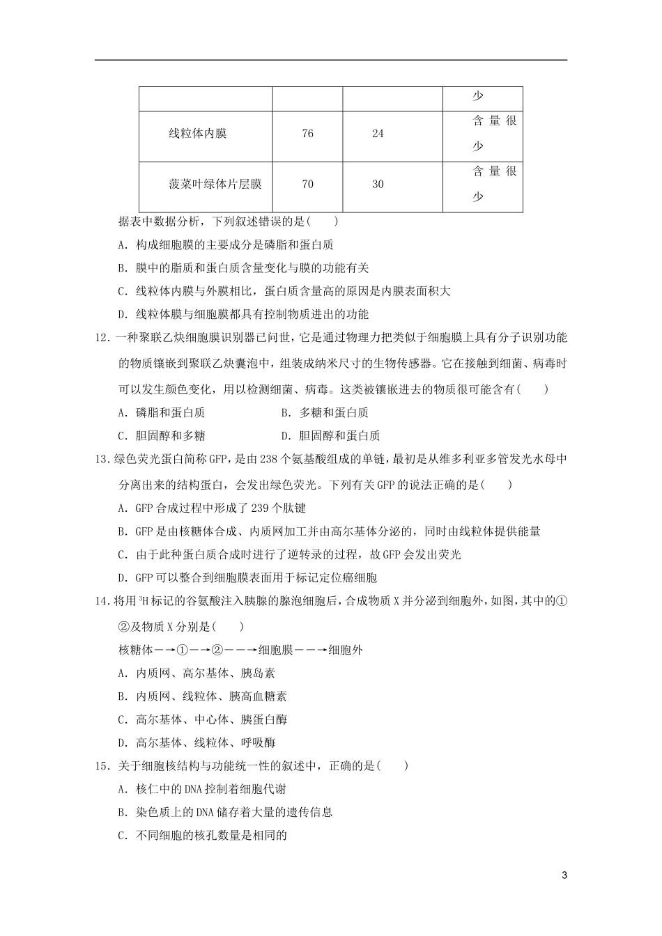 山东省2011-2012学年高中生物分子与细胞模块测试8-新人教版必修1_第3页