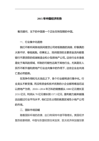 2015年中国经济形势