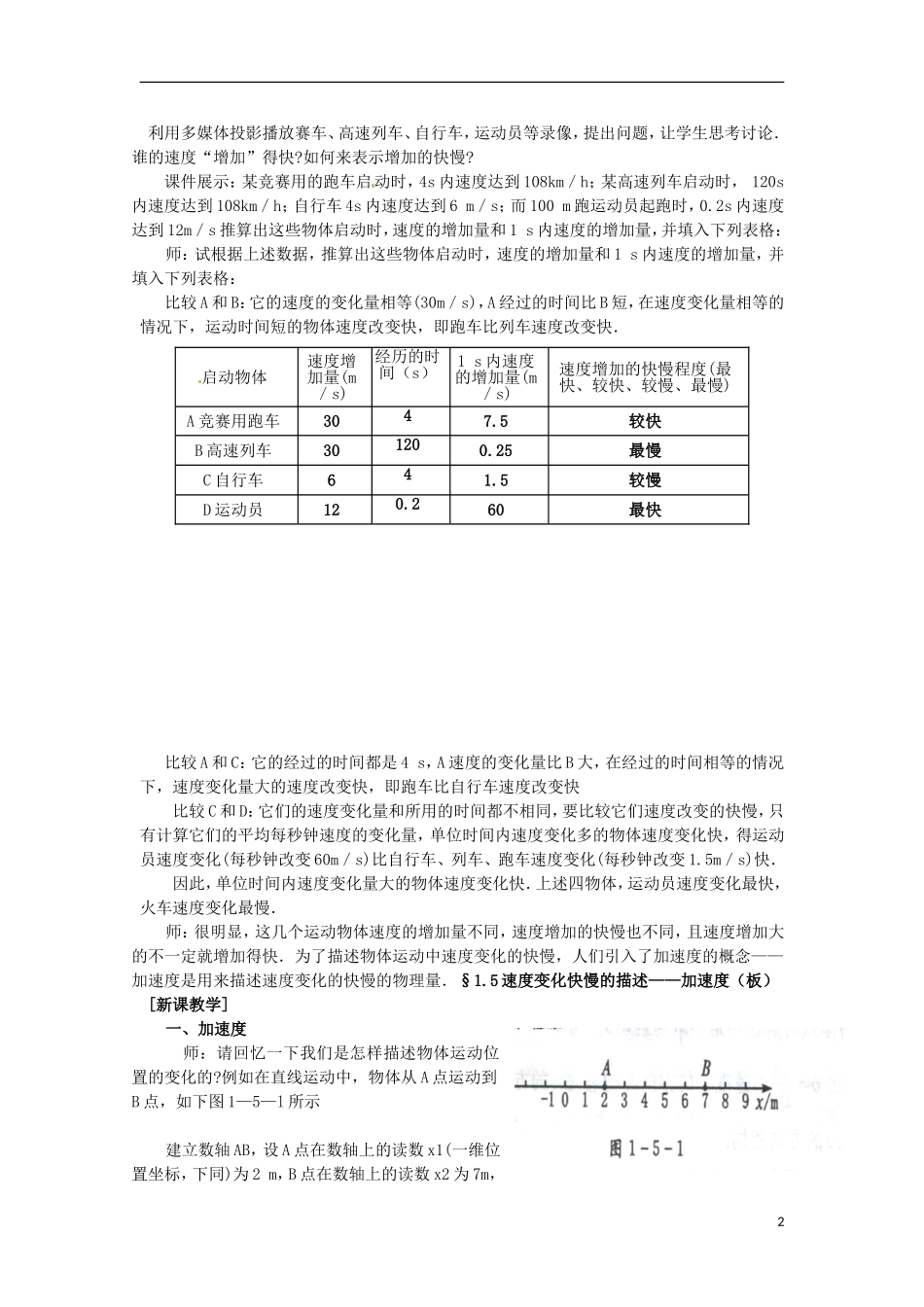 四川省木里县中学高中物理-1.4速度变化快慢的描述-加速度教案-教科版必修1_第2页