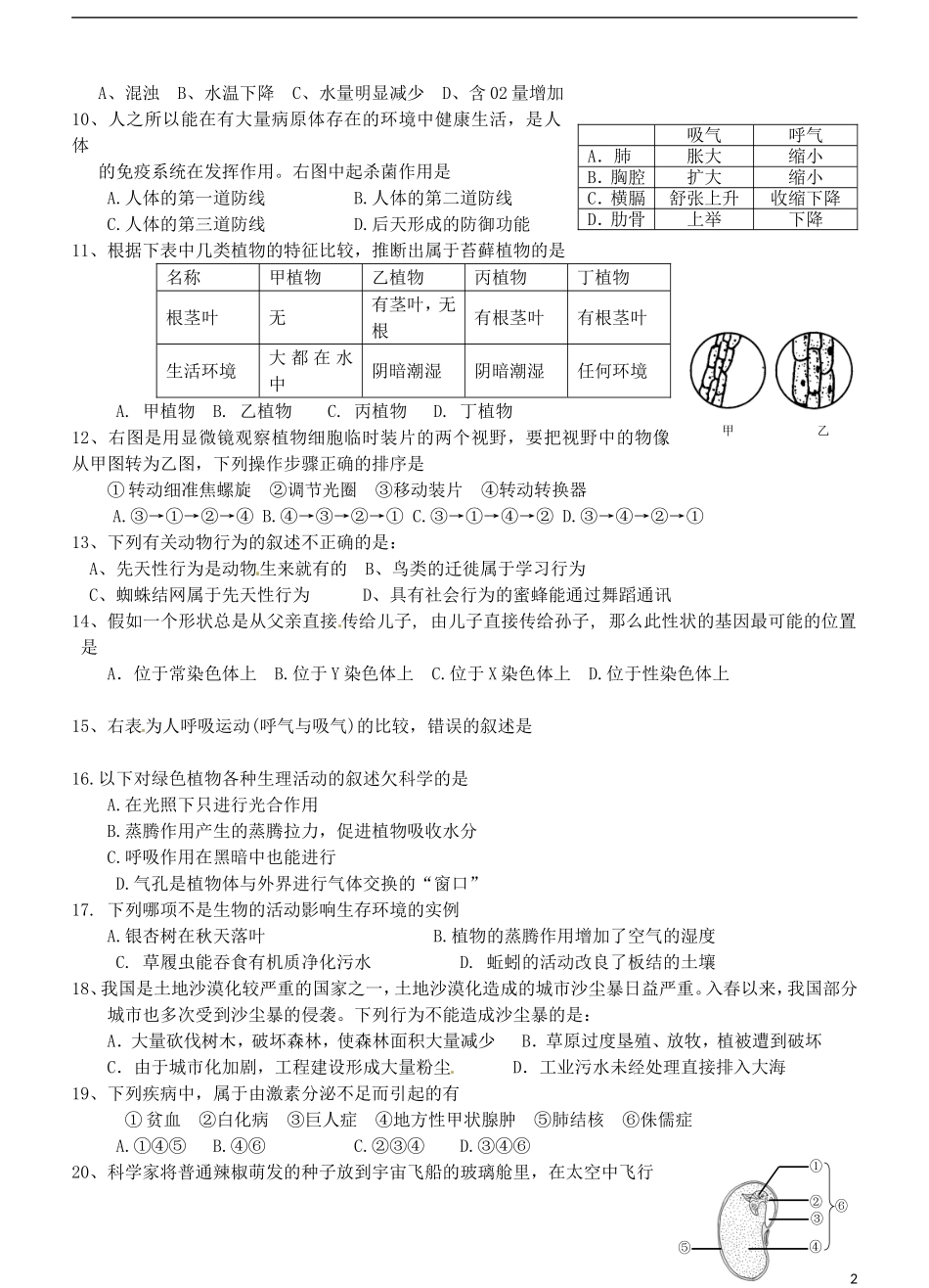 广东省江门市培英初级中学2013年中考生物模拟试题(二)(教研室)(无答案)-新人教版_第2页