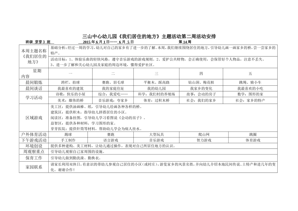芽芽3班第十四周周计划_第1页