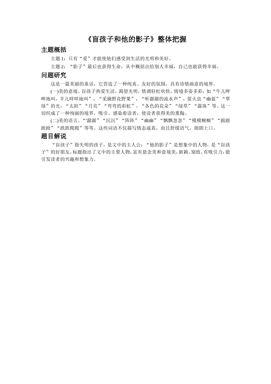 《盲孩子和他的影子》整体把握_第1页