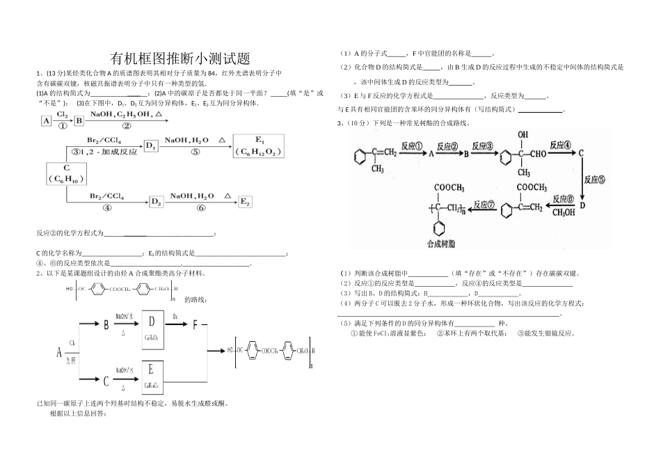 有机框图推断小测试题_第1页