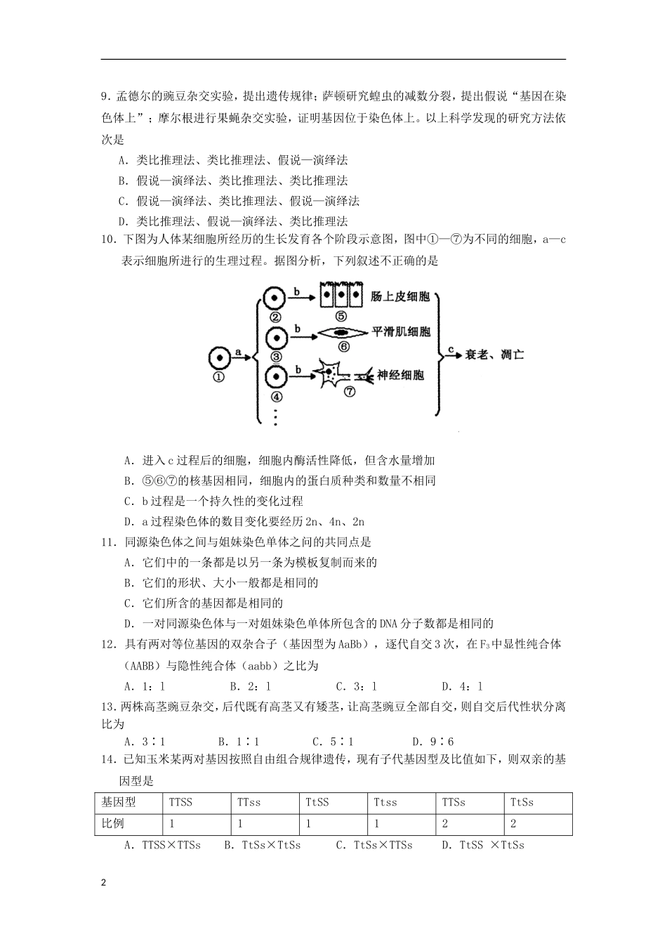 广东省汕头市2012-2013学年高一生物下学期期中试题新人教版_第2页
