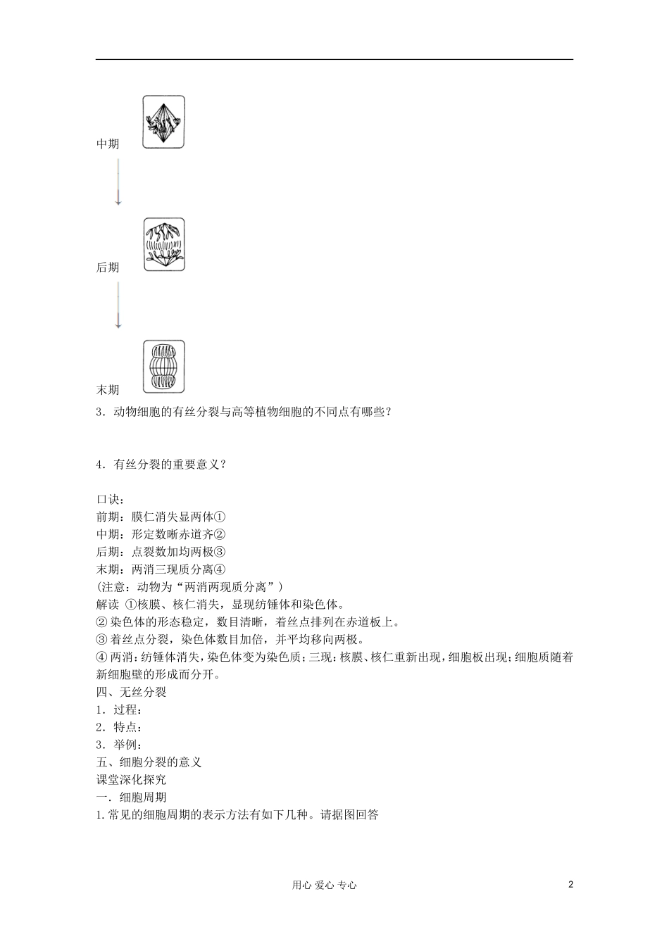 2013届高考生物起点一轮复习-第四单元-细胞的增殖学案_第2页