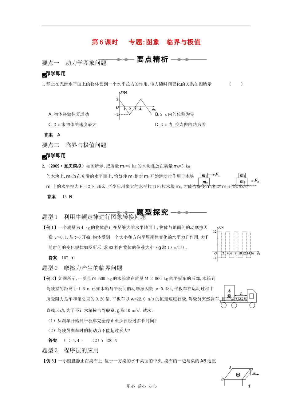 高三物理-专题3《力与运动》第6课时《专题：图象-临界与极值》复习测试_第1页