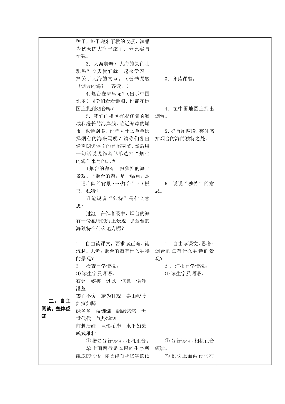 6下3《烟台的海》第一课时课案_第2页