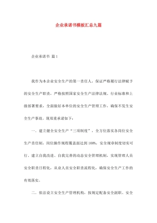 企业承诺书模板汇总九篇