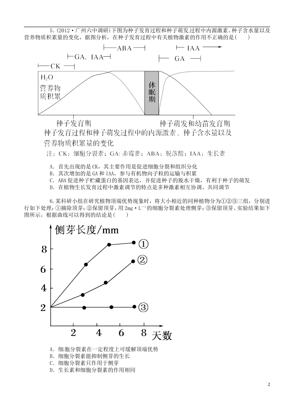 高中生物《第三章-植物的激素调节》专项测试题-新人教版必修3-_第2页