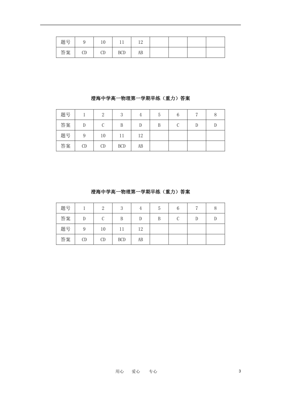 广东省汕头市澄海中学高一物理第十二周早练试题_第3页