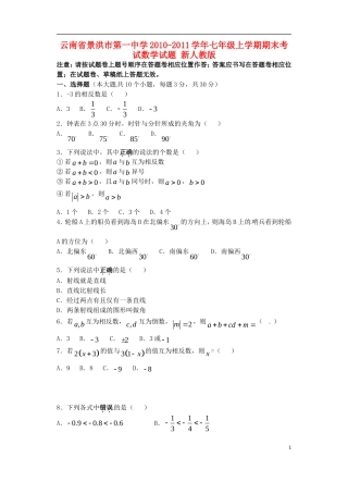 云南省景洪市第一中学2010-2011学年七年级数学上学期期末考试试题-新人教版