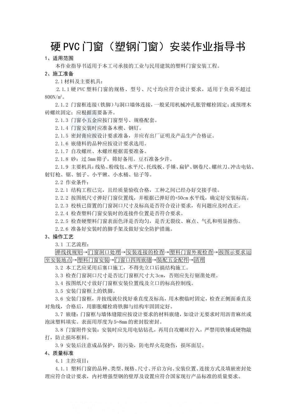 4.4.14硬PVC门窗(塑钢门窗)安装作业指导书_第1页