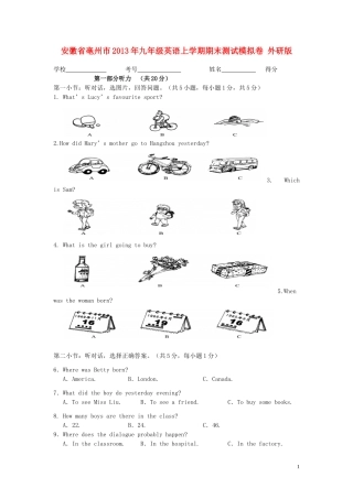 安徽省亳州市2013年九年级英语上学期期末测试模拟卷-外研版
