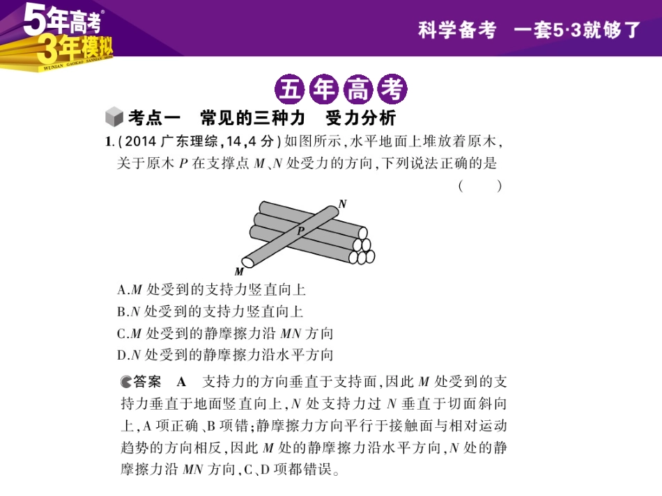 【5年高考3年模拟】2016届高三物理一轮复习(浙江专用-课件)专题二相互作用(共71张PPT)_第2页
