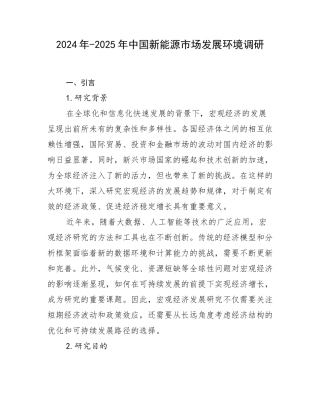 2024年-2025年中国新能源市场发展环境调研
