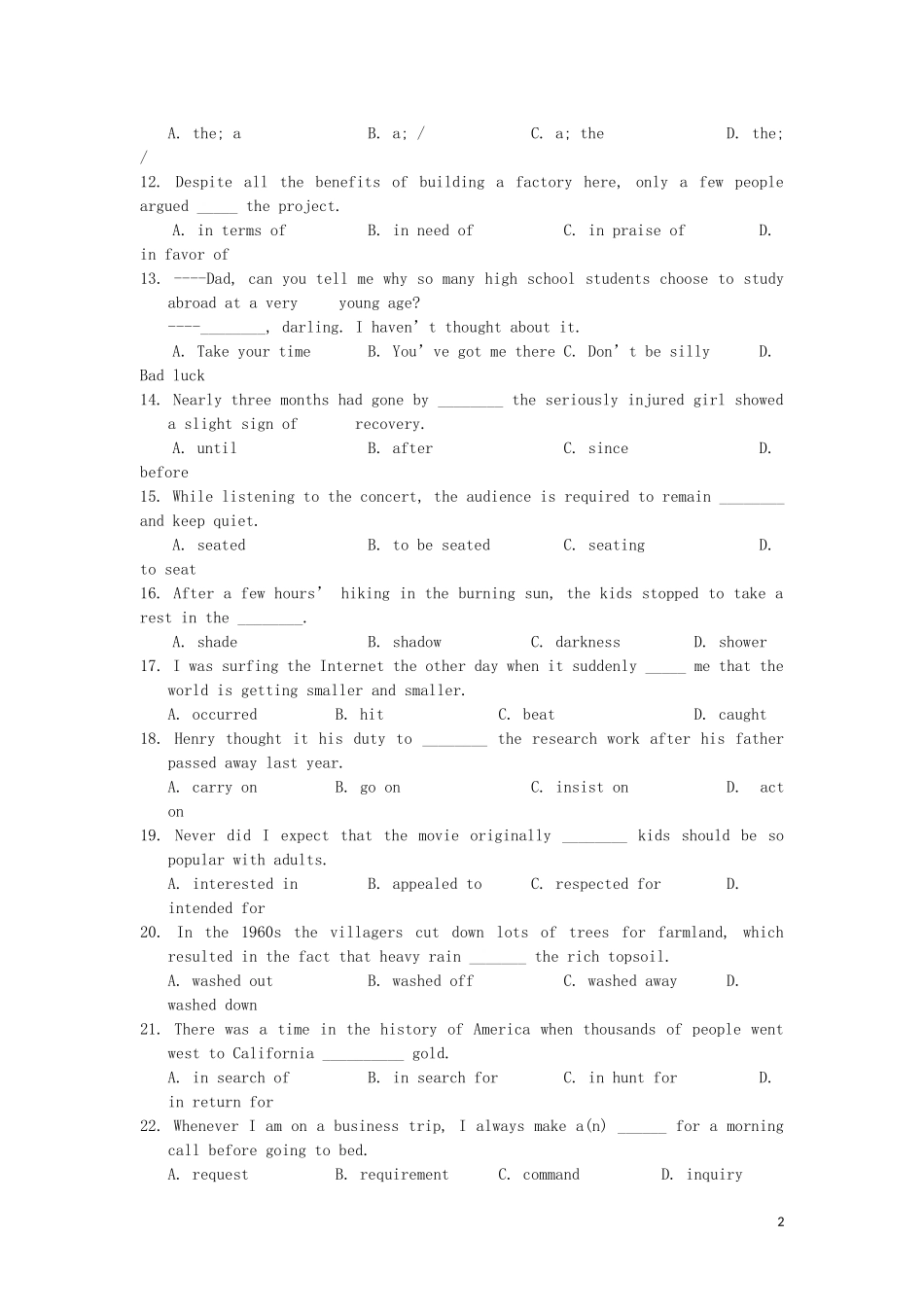 浙江省杭州市2012-2013学年高二英语上学期期中试卷(无答案)新人教版_第2页