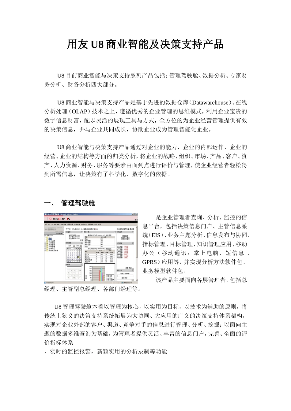 用友U8商业智能及决策支持产品doc_第1页