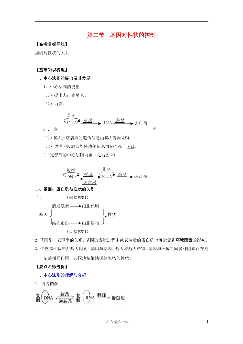 2012版高考生物一轮-4.2-基因对性状的控制精品复习学案-必修2_第1页