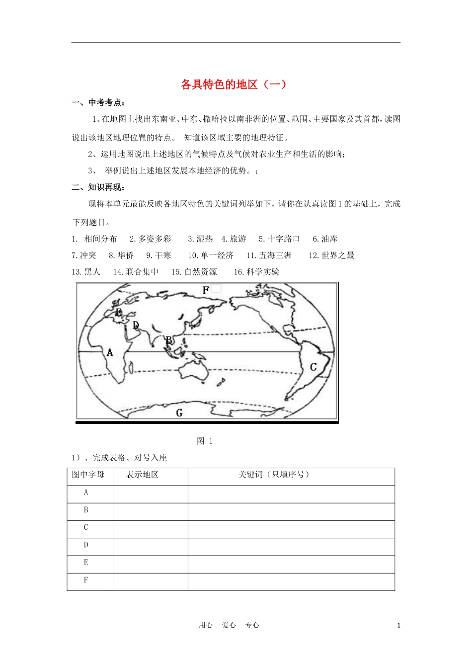 2012年中考地理专题复习-各具特色的地区(一)_第1页