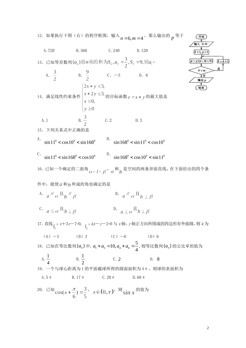 河北省普通高中高二数学学业水平考试模拟试卷04_第2页