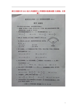 浙江省嘉兴市2013届九年级数学上学期期末检测试题(扫描版-无答案)
