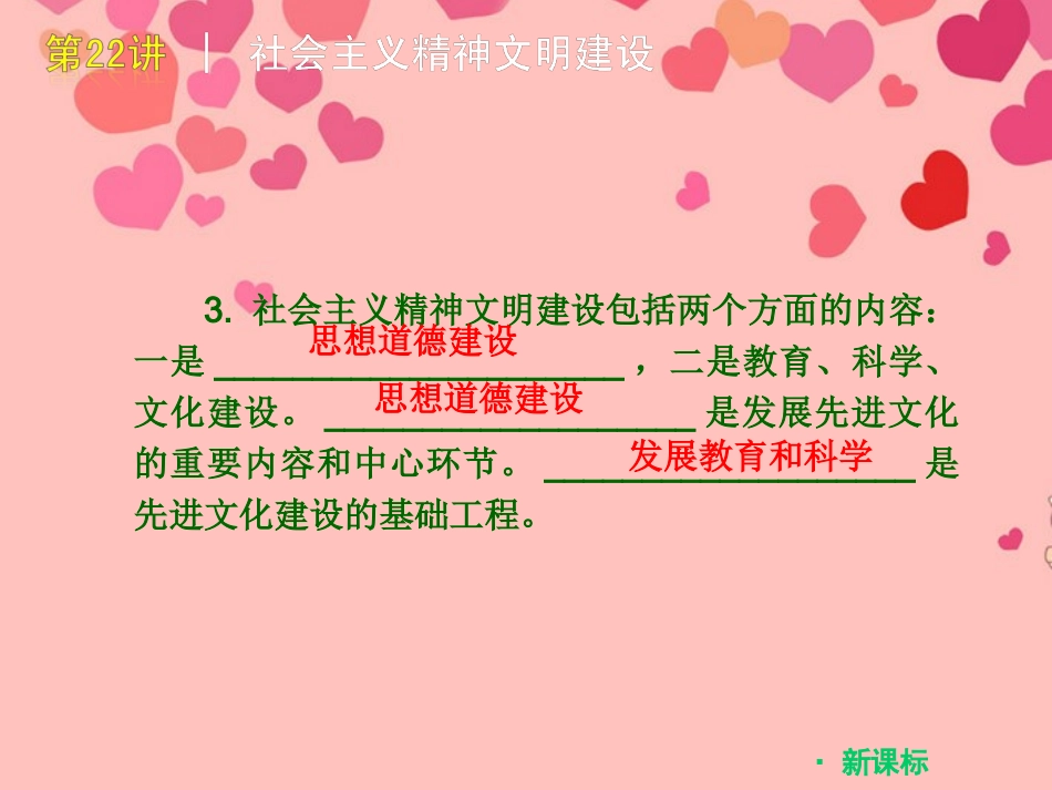 2012届中考思想品德二轮复习-基础复习-第22讲-社会主义精神文明建设(新课标)课件_第3页