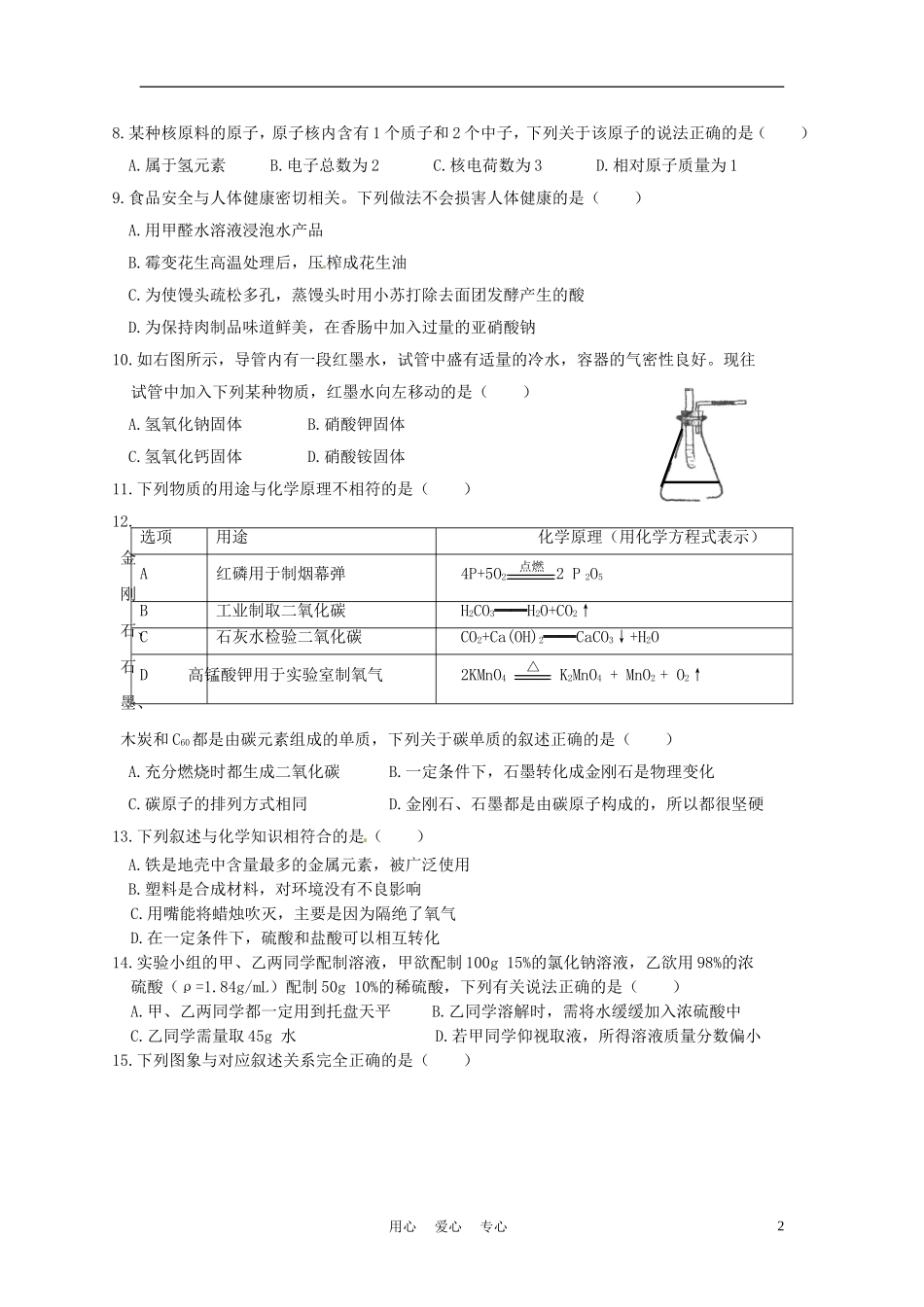 重庆市重庆一中2012届九年级化学6月第二次定时作业试题-人教新课标版_第2页