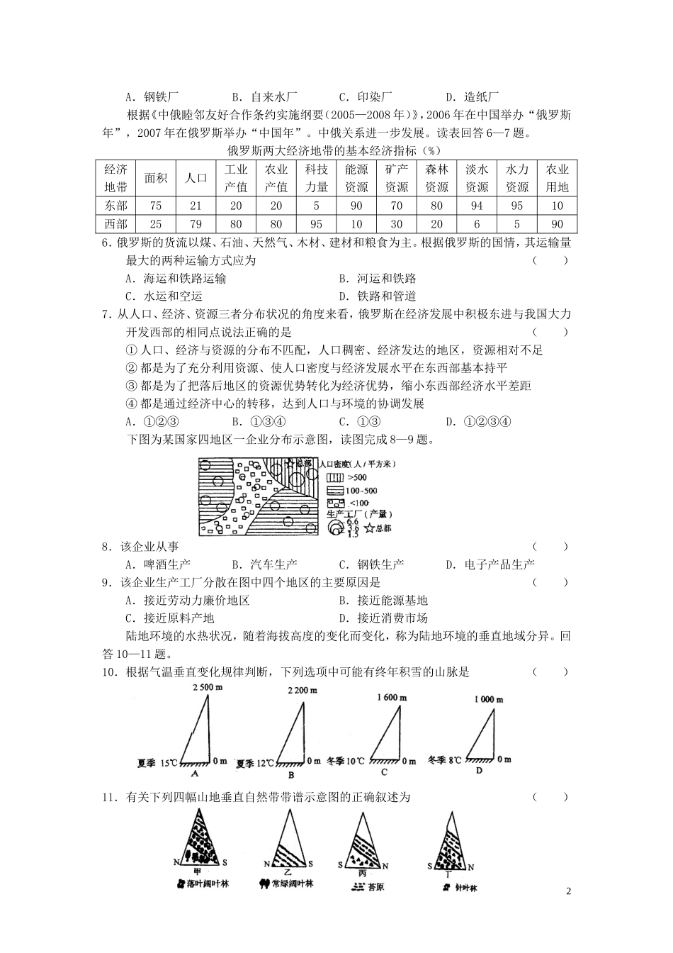 吉林省实验中学高三文综第八次模拟考试试题_第2页