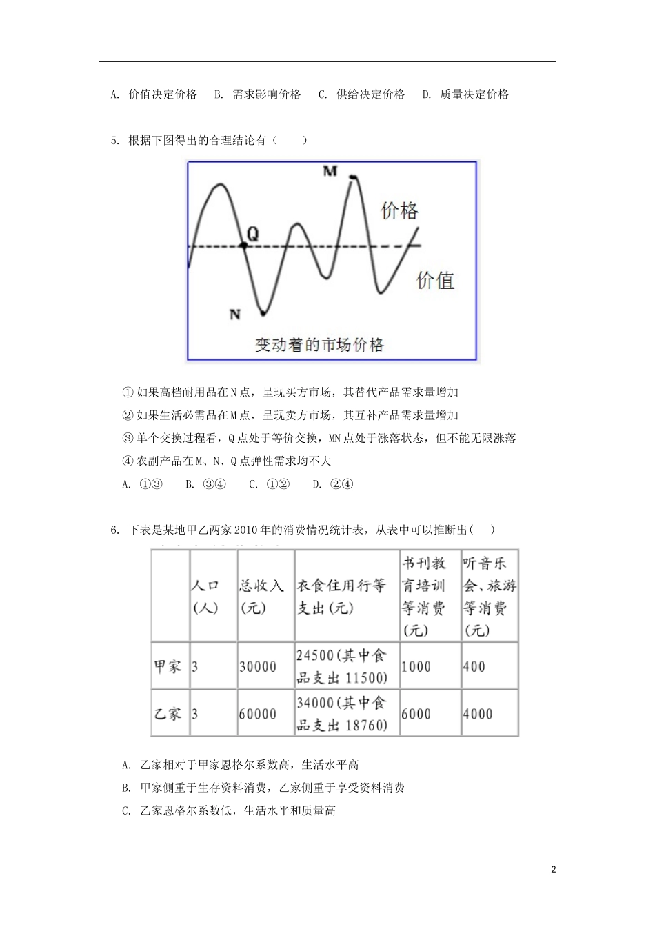 天津市新华中学2012届高三政治上学期第二次月考试题新人教版_第2页