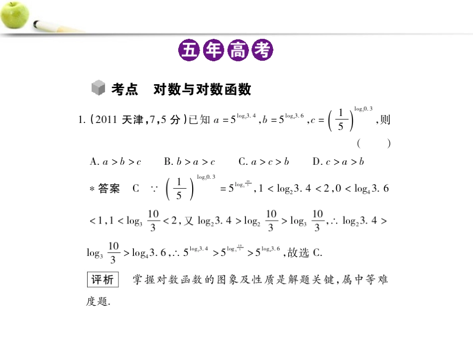 2012高三数学5年高考3年模拟-2.5-对数与对数函数课件-新人教B版_第2页