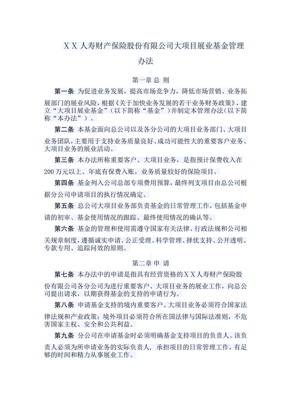 人寿财产保险股份有限公司大项目展业基金管理办法_第1页