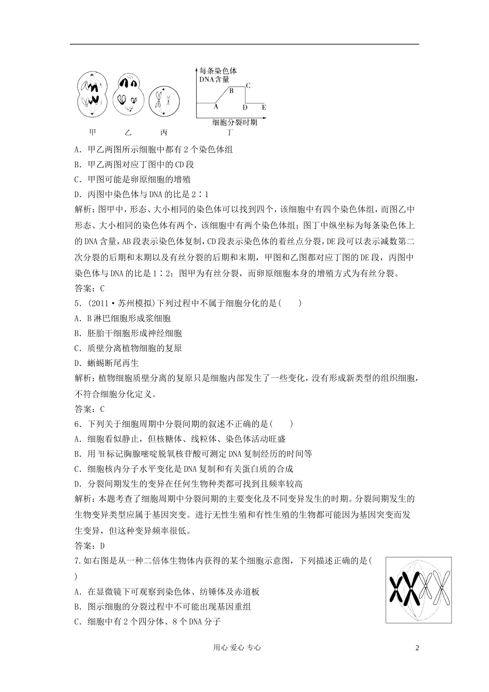 2012届高考生物二轮专题复习-基础过关细胞增殖_第2页