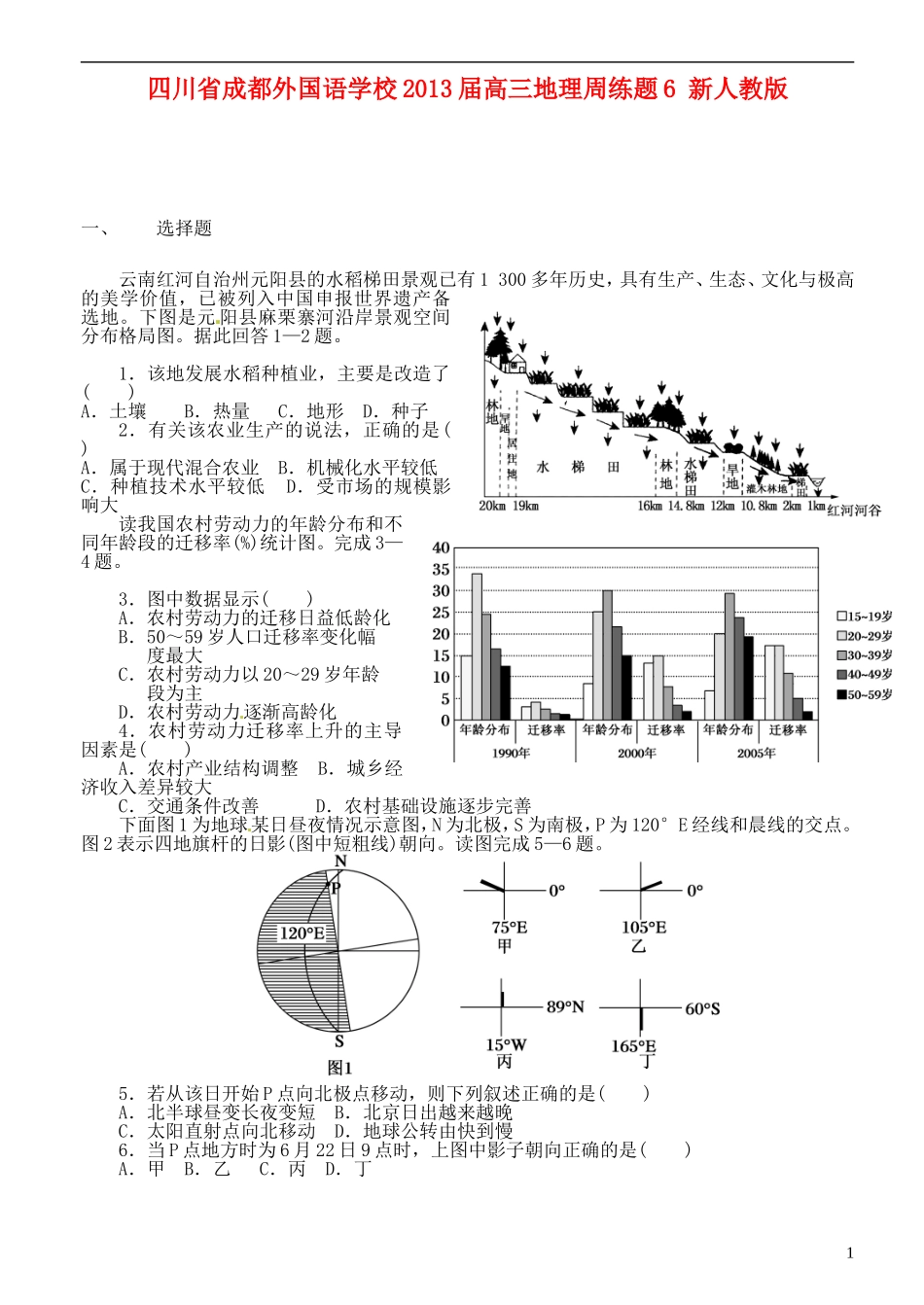 四川省成都外国语学校2013届高三地理周练题6-新人教版_第1页