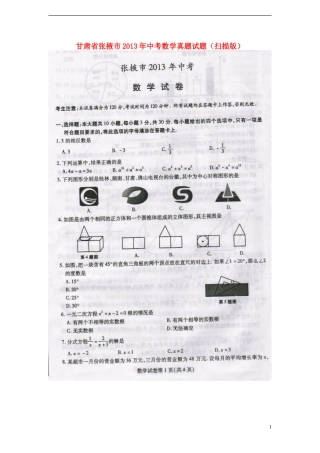 甘肃省张掖市2013年中考数学真题试题(扫描版)
