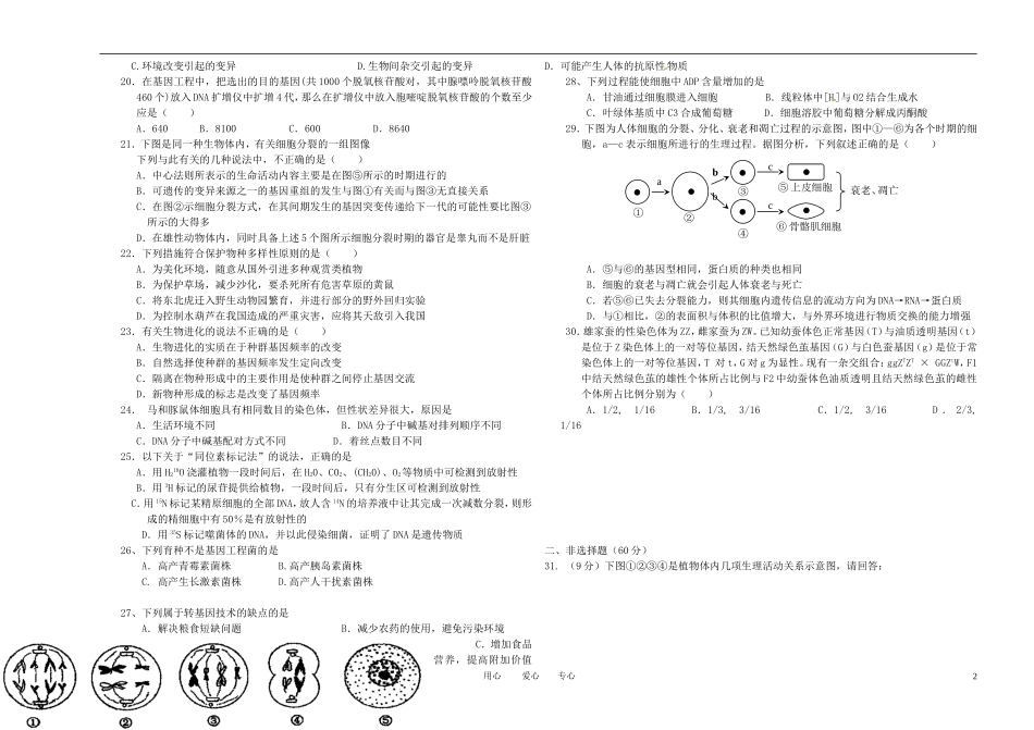 福建省厦门市翔安一中2012届高三生物12月月考试卷新人教版【名校特供】_第2页