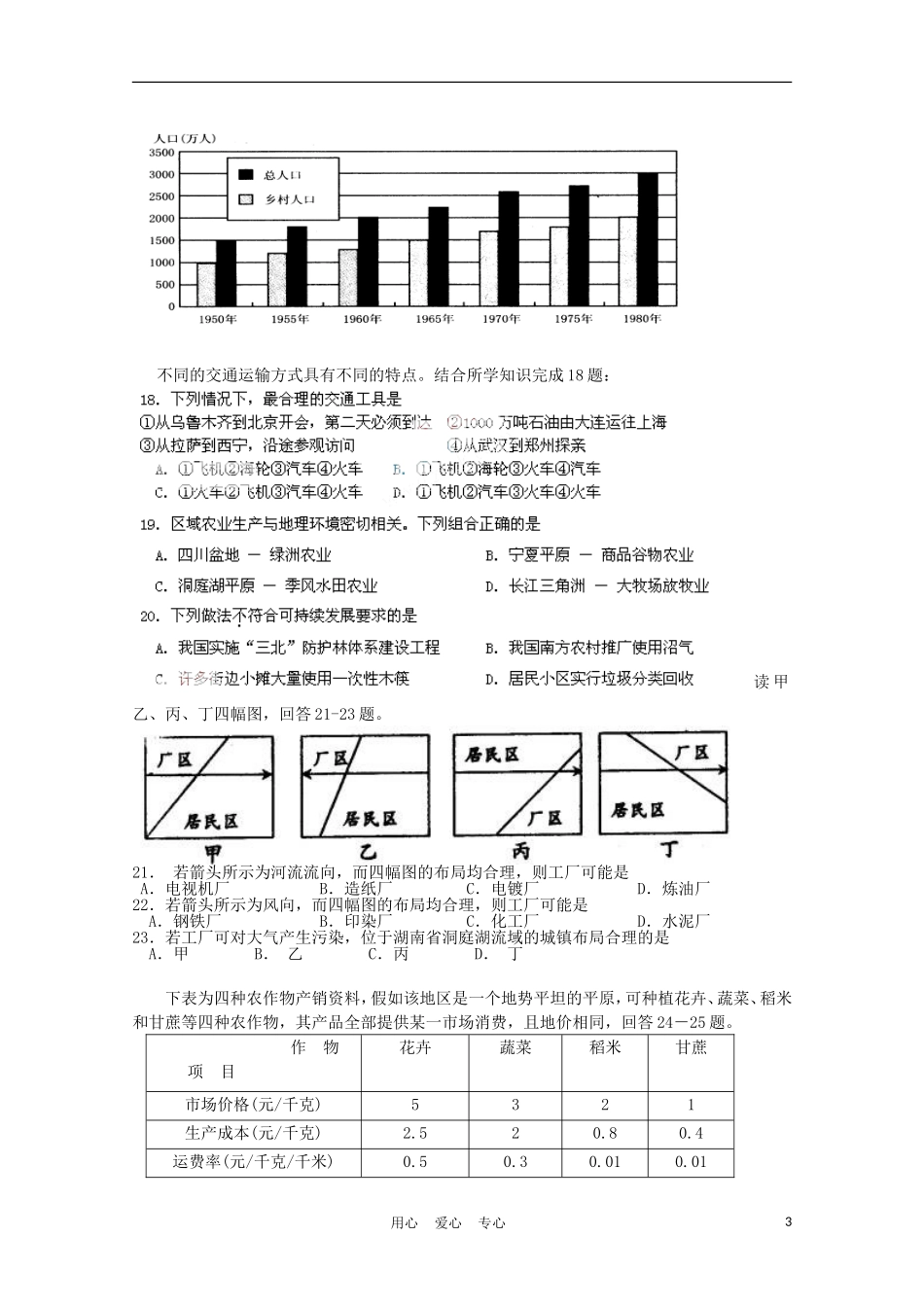 四川省南充一中10-11学年高一地理下学期期末模拟试卷新人教版_第3页