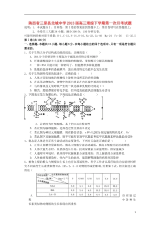 陕西省三原县2013届高三理综下学期第一次月考试题