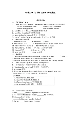 七年下Unit10复习提纲