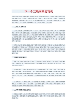 下一个互联网致富商机