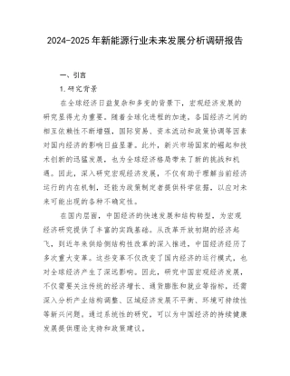 2024-2025年新能源行业未来发展分析调研报告