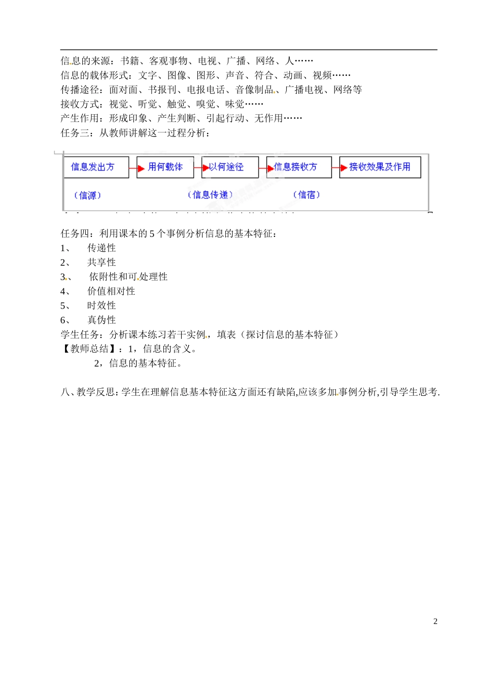 广东省阳东广雅中学高一信息技术(第二课)信息及其特征2教学案-新人教版_第2页