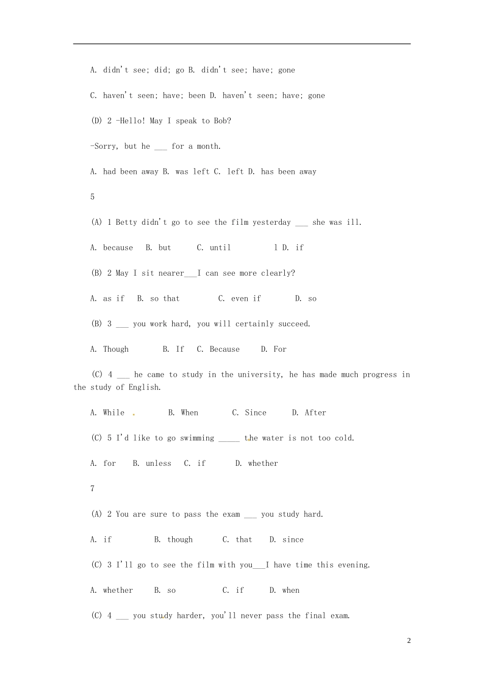 2013年中考英语知识点专题专练-状语从句-状语从句专项练习题_第2页