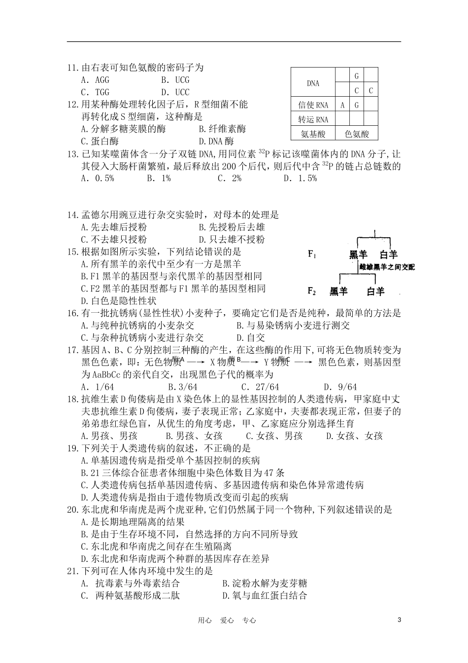 云南省蒙自高级中学2010-2011学年高二生物上学期期末考试试题A新人教版_第3页