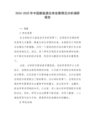 2024-2025年中国新能源总体发展情况分析调研报告