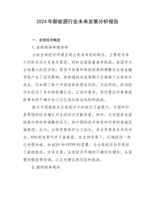 2024年新能源行业未来发展分析报告