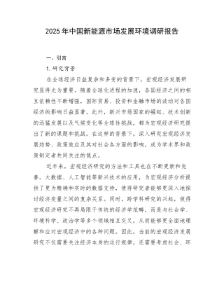 2025年中国新能源市场发展环境调研报告