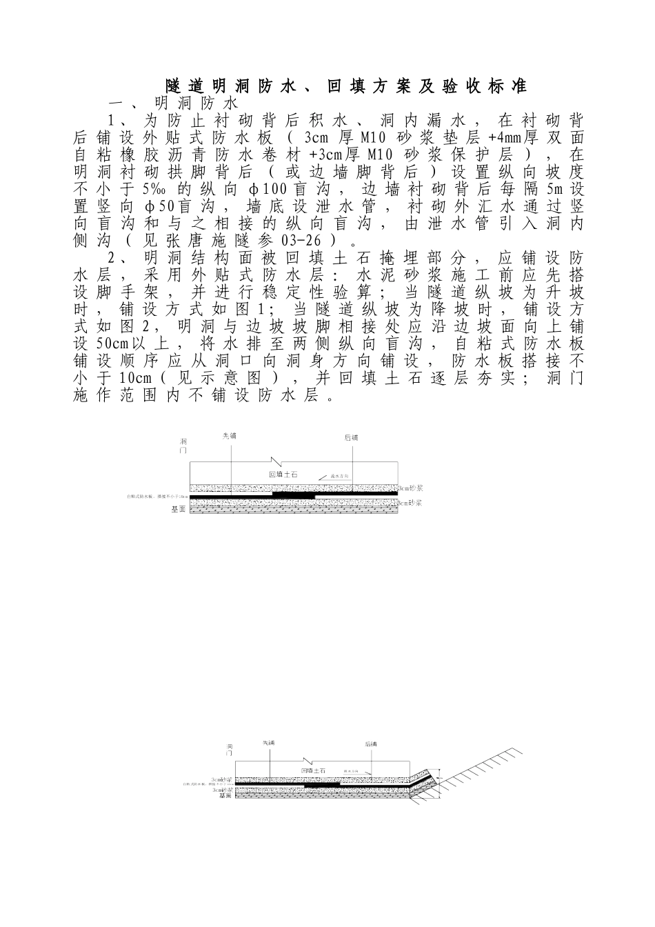 隧道明洞防水及回填方案及验收标准_第1页