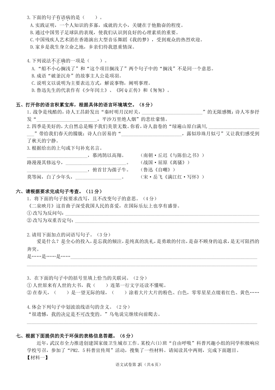 语文复习试卷(盘龙刘店学校-徐蕊)_第2页